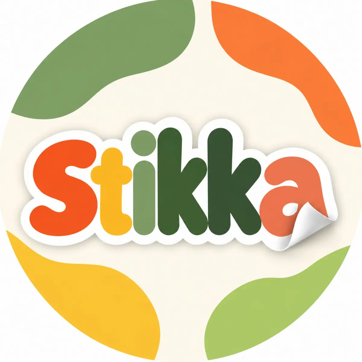 Logo de Stikka con formas orgánicas naranjas, amarillas y verdes